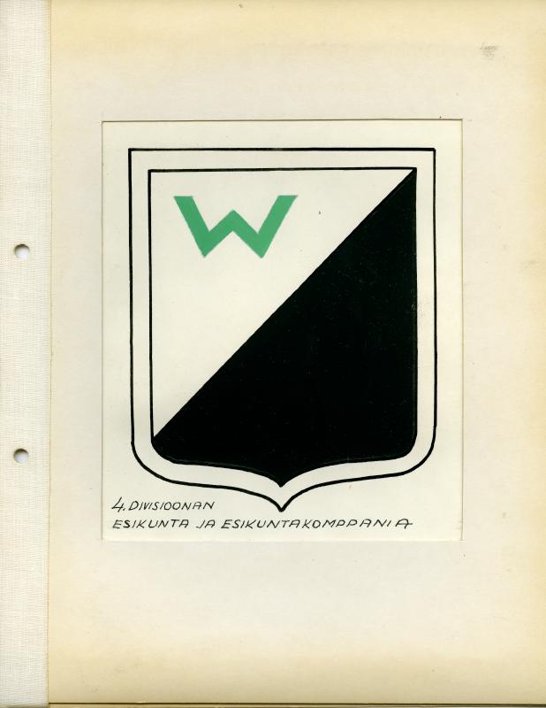 Esikatselukuva:&nbsp;Jatkosodan rintamajoukko-osastojen merkkien kuvat: 4. divisioonan esikunta ja esikuntakomppania