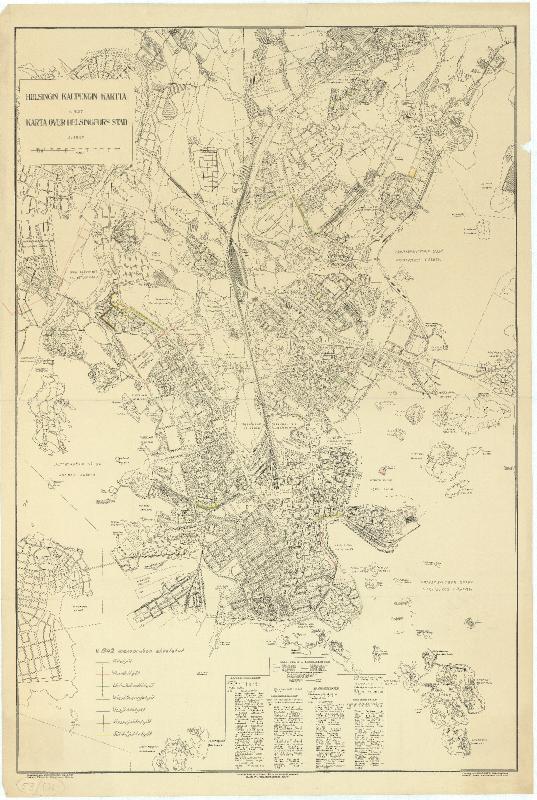 Esikatselukuva: Helsingin Kaupungin Kartta, Menoarvioehdotus 1942, Ehdotetut Katutyöt, Viemäri-, Urheilukenttä-, Väestönsuoja-, Vesijohto-, Kaasujohto- Ja Sähkötyöt
	
		Suunnitelma, ei välttämättä toteutunut