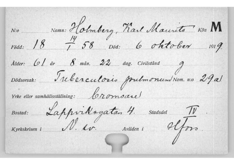 Esikatselukuva: Kuolleiden kortisto 1919 Holmberg Karl - Hyvönen Aino