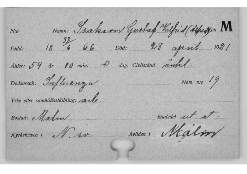 Esikatselukuva: Kuolleiden kortisto 1921 Isakson - Johnson