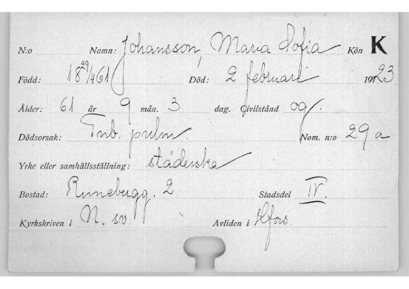 Esikatselukuva: Kuolleiden kortisto 1923 Johansson Maria - Kaivola