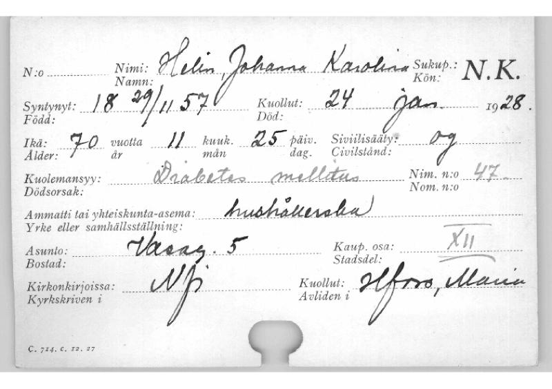 Esikatselukuva:&nbsp;Kuolleiden kortisto 1928 Helin Johanna - Hietaharju