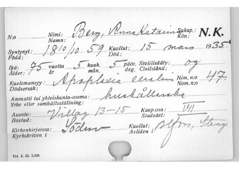 Esikatselukuva: Kuolleiden kortisto 1935 Berg - Bhementhal