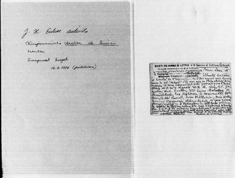 Esikatselukuva: Kirjeenvaihto Arcber de Liman kanssa
	
		Kirjeenvaihto Arcber de Liman kanssa: S: 16.6.1906.