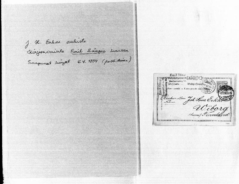 Esikatselukuva: Kirjeenvaihto Emil Sängin kanssa
	
		Kirjeenvaihto Emil Sängin kanssa: S: 6.7.1894.