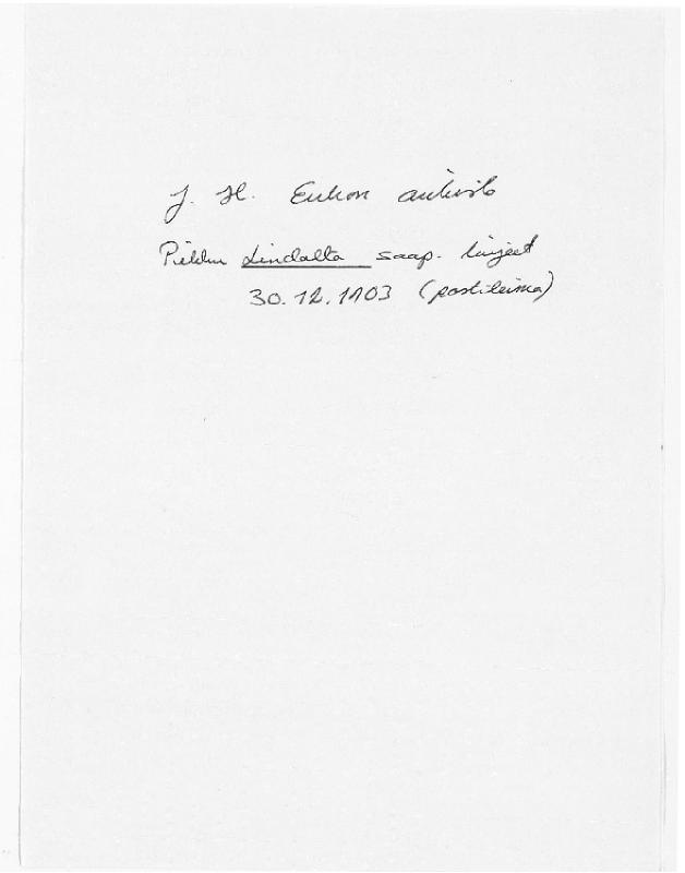 Esikatselukuva: Lindalta saapuneet kirjeet: 30.12.1903.