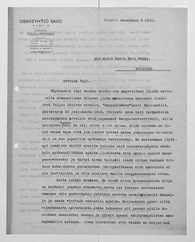 Esikatselukuva: Hallman, Lauri
	
		Hallman, Lauri (Kuopio): S: 4.1.1923.