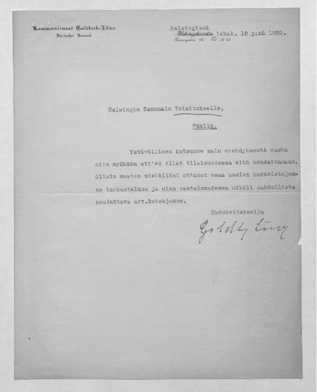 Esikatselukuva: Goldbeck-Löwe, Albert
	
		Goldbeck-Löwe, Albert (Helsinki): S: 12.10.1920.