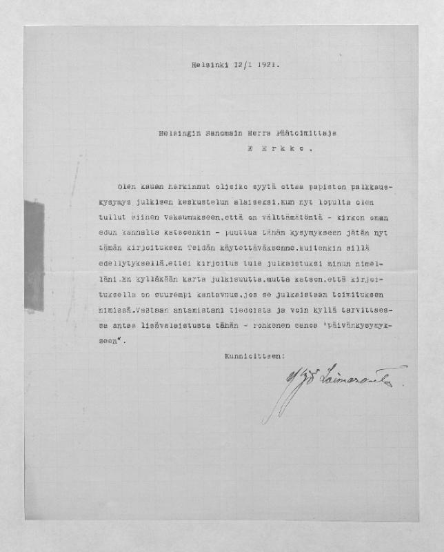 Esikatselukuva: Loimaranta, Yrjö
	
		Loimaranta, Yrjö (Helsinki): S: 12.1.1921.