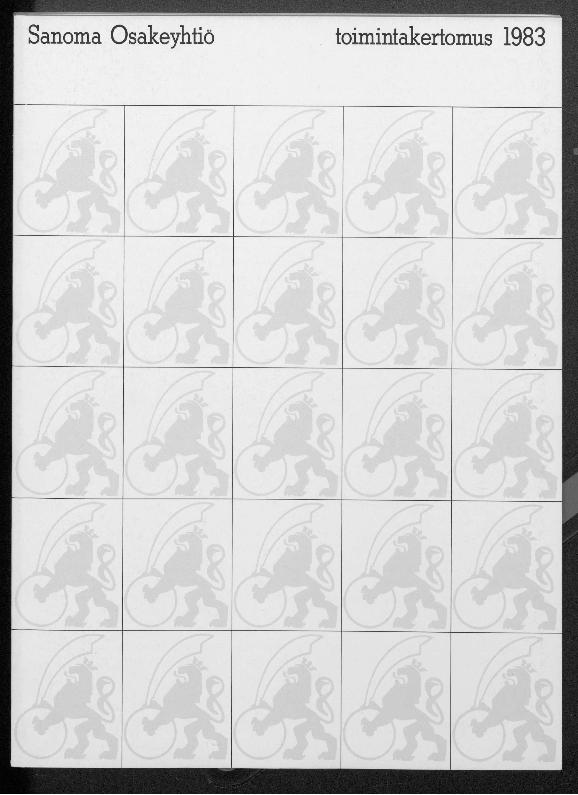 Esikatselukuva:&nbsp;Sanoma Osakeyhtiön toimintakertomus 1983
	
		Sanoma Osakeyhtöin painettu suomenkielinen toimintakertomus vuodelta 1983.
