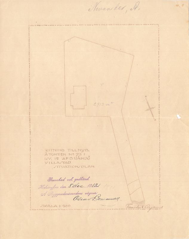 Esikatselukuva:&nbsp;Armas Lindgrenin tie 3, Granfeltintie 6, entinen Etelä Rantatie 3, asemapiirros