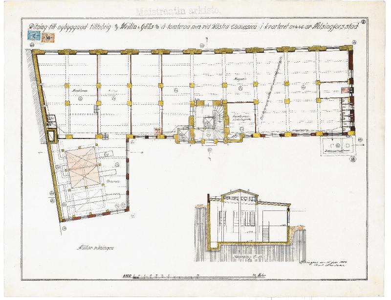 Esikatselukuva:&nbsp;Mannerheimintie 40, leikkaus- ja pohjapiirustus