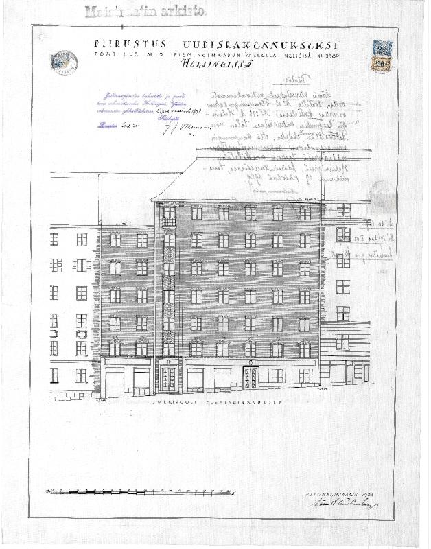 Esikatselukuva: Fleminginkatu 13, julkisivupiirustus