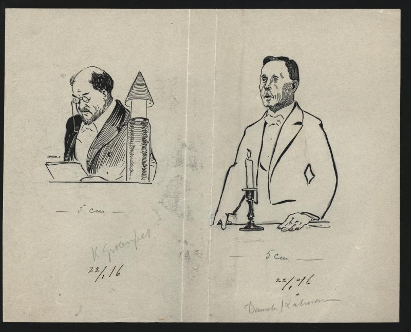 Thumbnail:&nbsp;Danielson-Kalmari ja professori K. Grotenfelt
	
		22.12.1916, samalla arkilla HS 23.1.1916