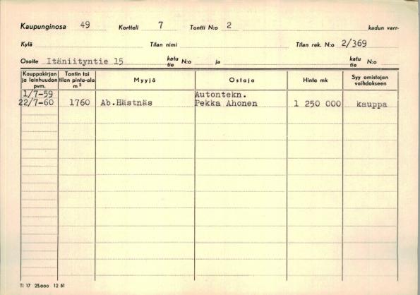Esikatselukuva: 525 Kiinteistökortisto, 49. kaupunginosa (Laajasalo), tilojen rekisterinumerot 2/369 - 7/730