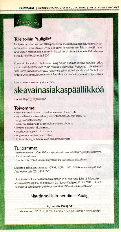 ???resource.thumbnail???: Paulig työpaikkailmoitus