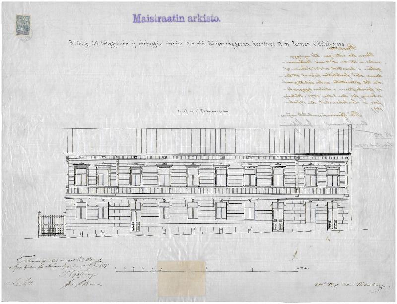 Esikatselukuva:&nbsp;Pursimiehenkatu 4, julkisivupiirustus