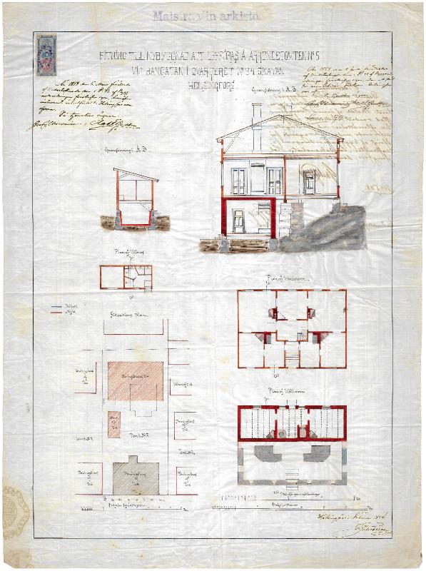 Esikatselukuva:&nbsp;Ratakatu 7, leikkaus-, asema- ja pohjapiirustus