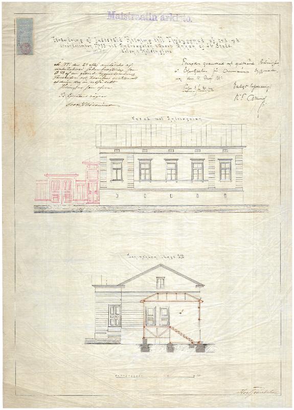 Esikatselukuva: Lönnrotinkatu 40, julkisivu- ja leikkauspiirustus