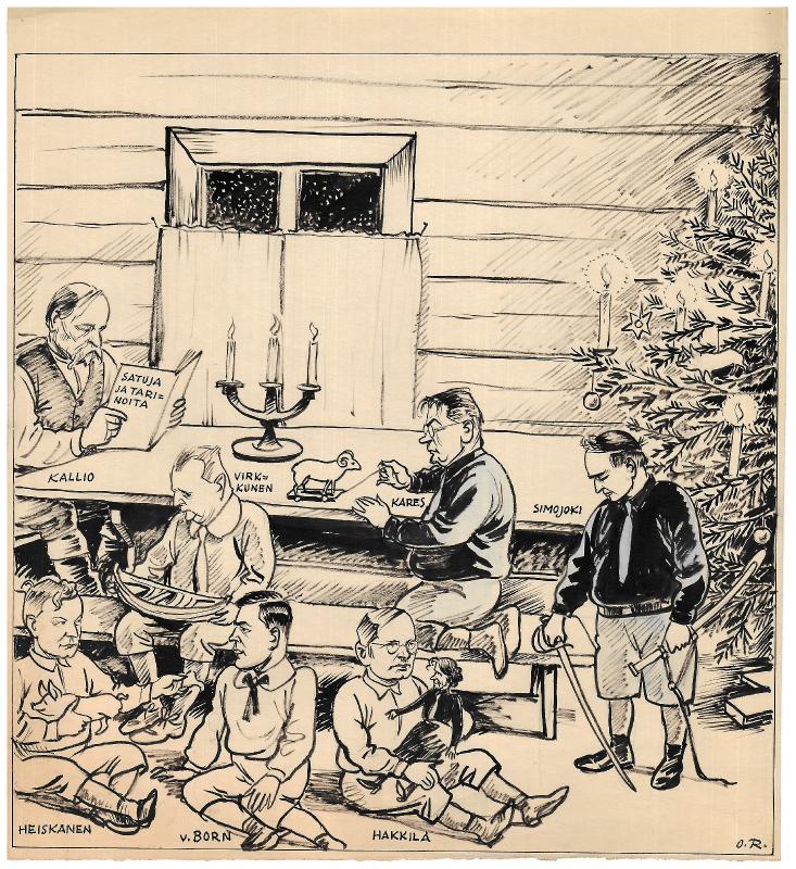 Esikatselukuva: Päivän piirtoja Helsingin Sanomille: "Poliitikot jouluna" 1933
	
		"Poliitikot jouluna", Päivän piirtoja HS:lle 24.12.1933 (n:o 382)
Kyösti Kallio, Paavo...