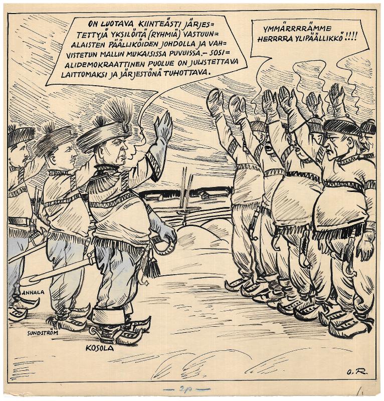 Esikatselukuva: Päivän piirtoja HS:lle (17.2.1933). Nro 133
	
		Päivän piirtoja HS:lle (17.2.1933). Nro 133.
Vilho Annala, Bruno Sunsdtröm (myöh. Salmiala), Vih...
