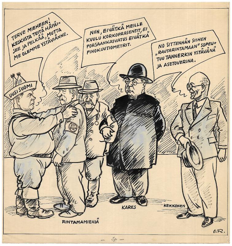 Esikatselukuva: Päivän piirtoja HS:lle (16.5.1933). Nro 217
	
		Päivän piirtoja HS:lle (16.5.1933). Nro 217.
Uusi Suomi, K. R. Kares, Urho Kekkonen, Väinö Tanner