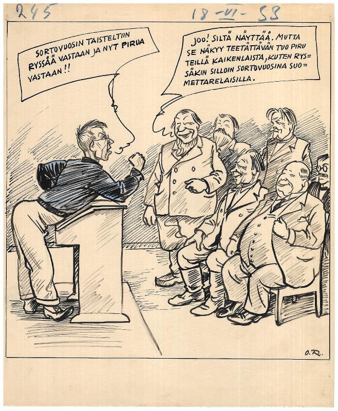 Esikatselukuva: Päivän piirtoja HS:lle (18.6.1933). Nro 245
	
		Päivän piirtoja HS:lle (18.6.1933). Nro 245.