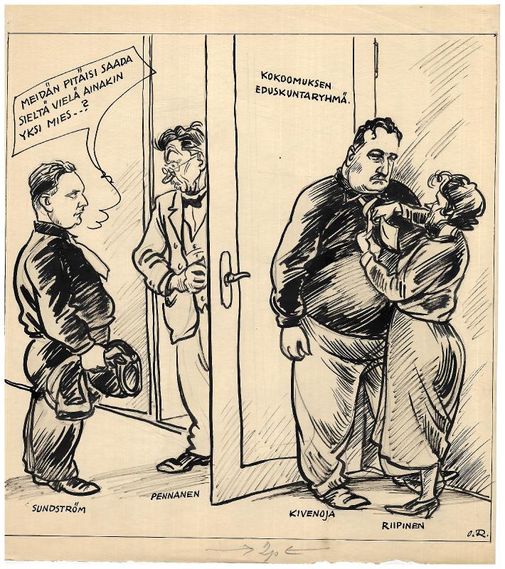 Esikatselukuva: Päivän piirtoja HS:lle (6.9.1933). Nro 277
	
		Päivän piirtoja HS:lle (6.9.1933). Nro 277.
Sundström, Pekka Pennanen, Yrjö Kivenoja, Hilja Riip...