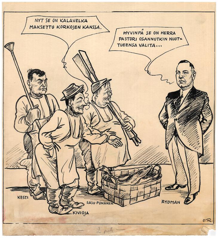 Esikatselukuva: Päivän piirtoja HS:lle (8.10.1933). Nro 307
	
		Päivän piirtoja HS:lle (8.10.1933). Nro 307.
Yrjö Kesti, Vilho Kivioja, Sasu Punanen (Yrjö Räisä...