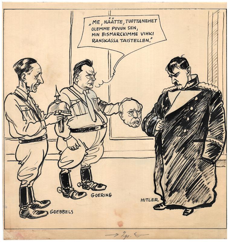 Esikatselukuva: Päivän piirtoja HS:lle (17.10.1933). Nro 316
	
		Päivän piirtoja HS:lle (17.10.1933). Nro 316
Joseph Goebbels, Hermann Göring, Adolf Hitler, Otto...