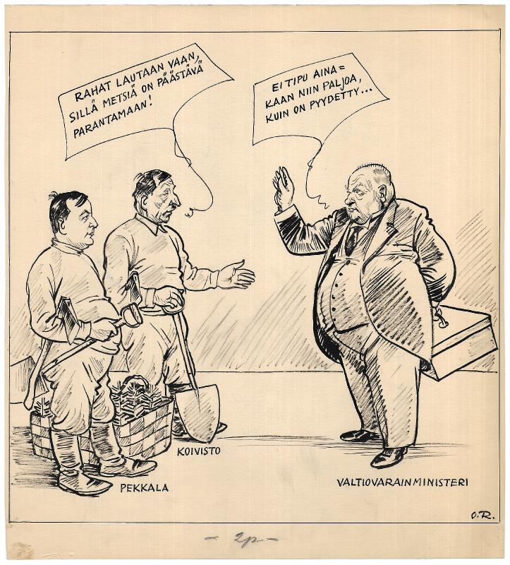 Esikatselukuva: Päivän piirtoja HS:lle (3.3.1934), nro 446
	
		Päivän piirtoja HS:lle (3.3.1934), nro 446.
Mauno Pekkala, Juho Koivisto, Valtiovarainministeri ...