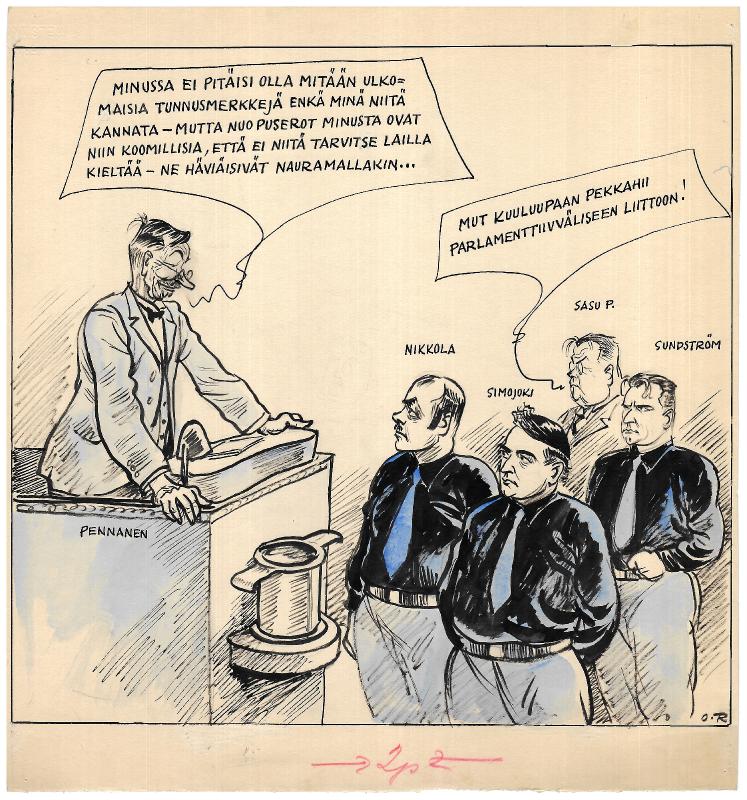 Esikatselukuva: Päivän piirtoja HS:lle (15.3.1934), nro 458
	
		Päivän piirtoja HS:lle (15.3.1934), nro 458
Iisakki Nikkola, Elias Simojoki, Sasu Punanen (Yrjö ...