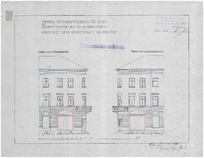 Esikatselukuva: Unioninkatu 32, julkisivupiirustus