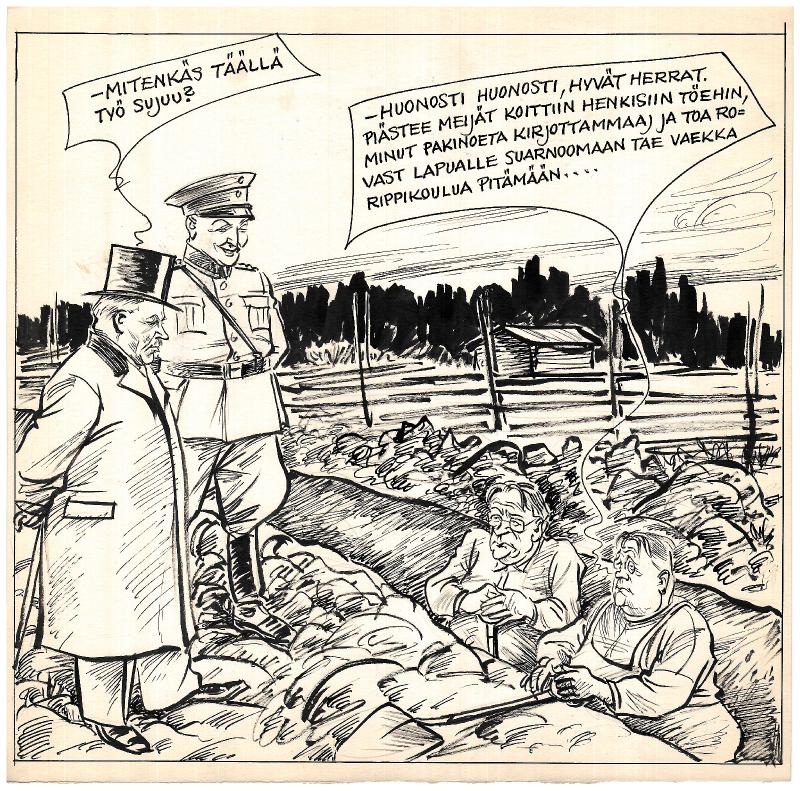 Esikatselukuva: Päivän piirtoja HS:lle (4.5.1939) 3512
	
		Päivän piirtoja HS:lle (4.5.1939) 3512

Sasu Punanen (Yrjö Räisänen) ja K. R. Kares vapaaehtois...