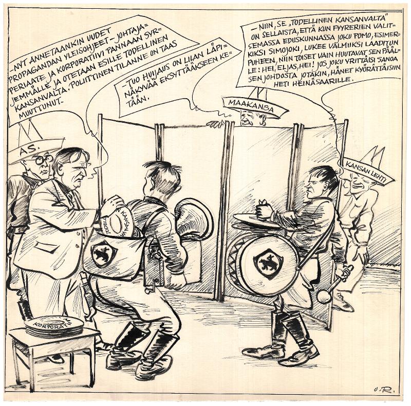 Esikatselukuva: Päivän piirtoja HS:lle (27.6.1939) 3554
	
		Päivän piirtoja HS:lle (27.6.1939) 3554
eduskuntavaalit 1939, Ajan Suunta, Elias Simojoki, Maaka...