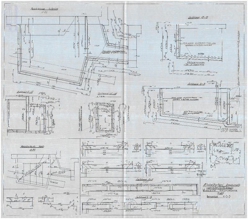 Esikatselukuva: 121 Vanhakaupunki. Voimalaitokset. Rakennepiirustukset. Koksikellarin katto (piirustus nro 03-2/3)