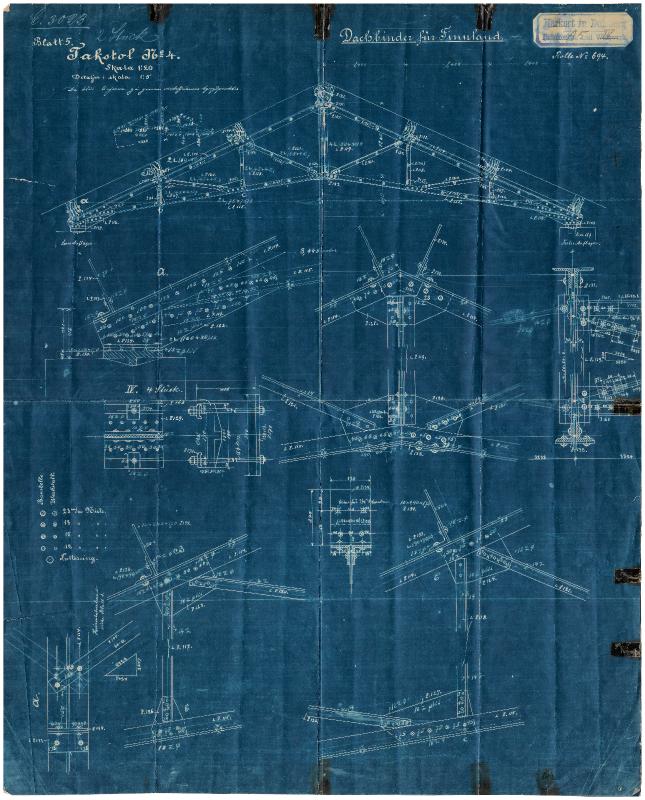 Esikatselukuva: 324 Vanhakaupunki, Siltasaari. Suodatinlaitos vv. 1907 - 1914. Rakennepiirustukset. Kattotuoli n:o 4, det. (piirustus nro 02-2/13)