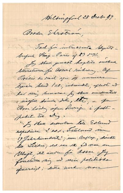 Esikatselukuva: 028 Leo Mechelinin kirje Erik Ehrströmille, propaganda i Frankrike, Finnland im 19. Jahrhundert, van der Vlugt, Petersburg, 28.12.1899