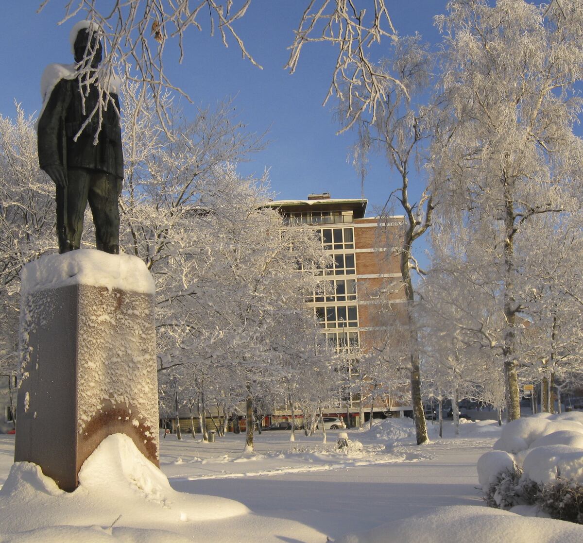 ???resource.thumbnail???: Jägarstatyn i Hovrättsparken.
	
		Jägarstatyn i Hovrättsparken. I bakgrunden Vasaesplanaden 1 och Juhonnurkka.
