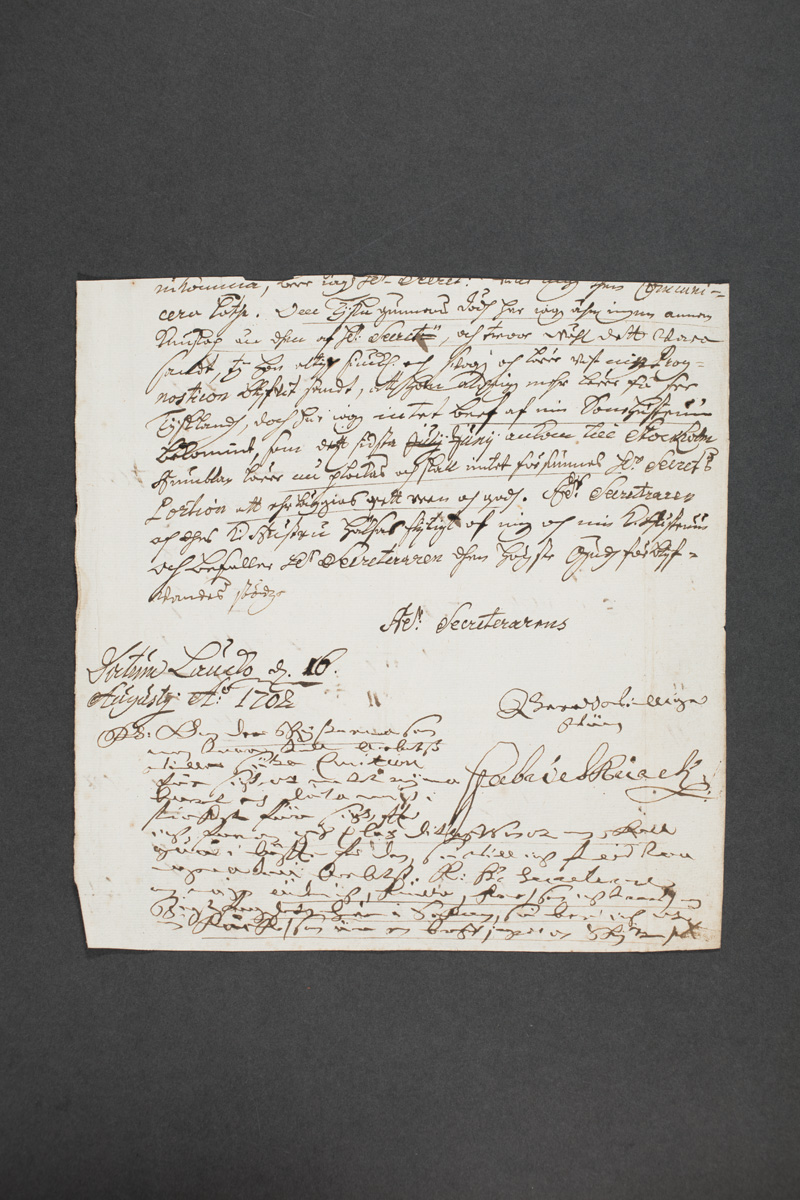 ???resource.thumbnail???: Brevfragment skrivet av Gabriel Kurck 16 ...
	
		Brevfragment skrivet av Gabriel Kurck 16 augusti 1702. Förvaras bland brev till Lorentz Creutz d....