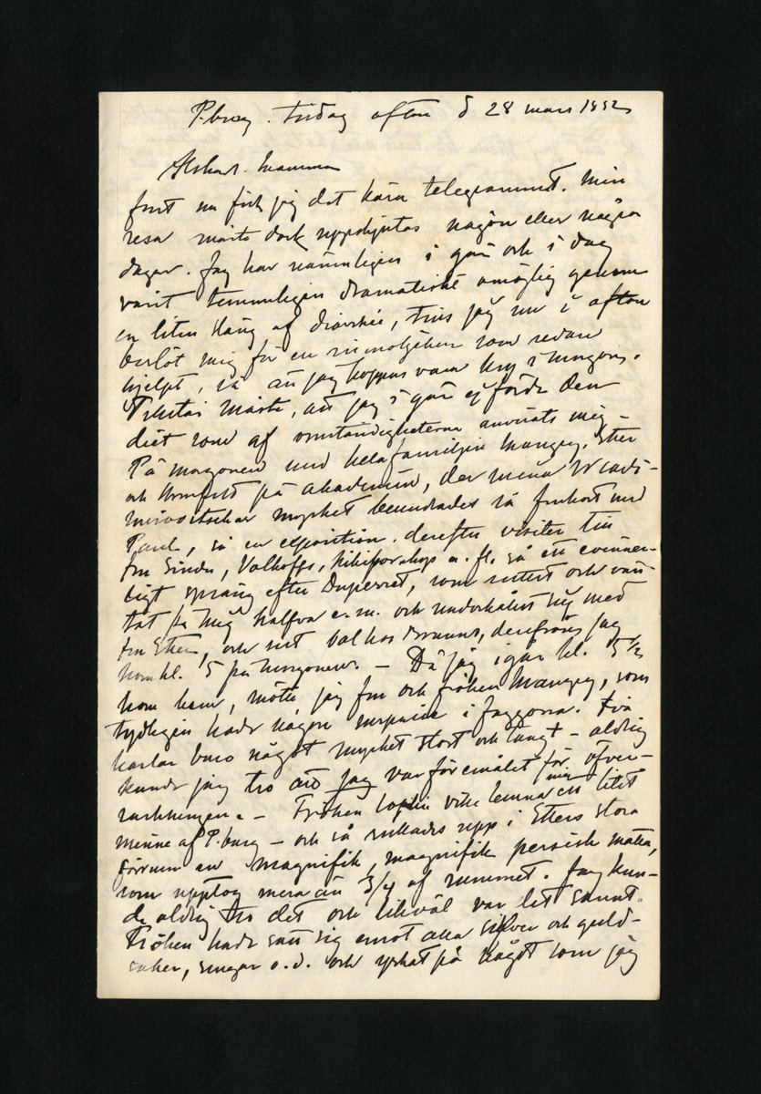 ???resource.thumbnail???: P.burg. tisdag afton d 28 mars 1882
	
		Albert Edelfelts brev till Alexandra Edelfelt från St. Petersburg den 28 mars 1882, 6 sidor.