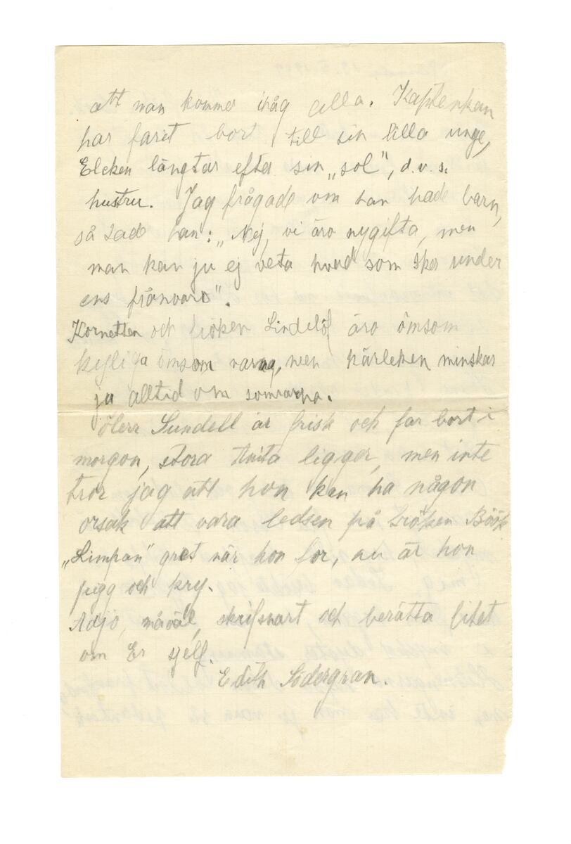 Esikatselukuva:&nbsp;Brev från Edith Södergran till Siiri Böök
	
		Brev från Edith Södergran till Siiri Böök 19 maj 1909. Brevet är skrivet på Nummela sanatorium.