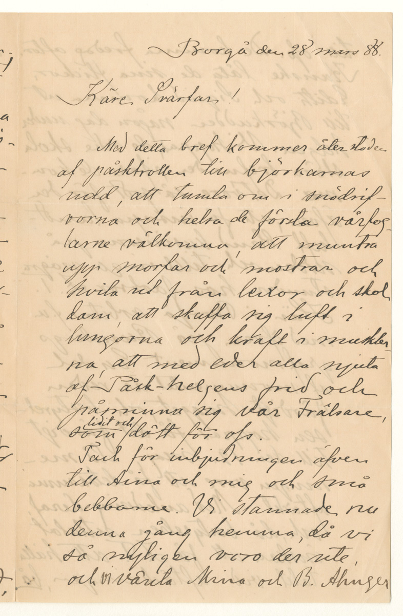 Thumbnail: Brev från Berndt Axel Nyberg till Zacharias Topelius
	
		Brev från Berndt Axel Nyberg till Zacharias Topelius 28.3.1888.