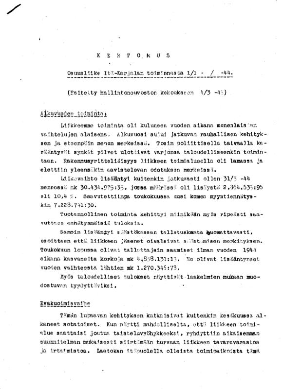 Esikatselukuva: Osuusliike Itä-Karjala toimintakertomus 1944