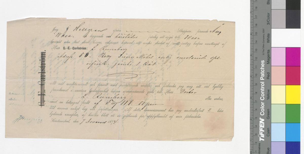 ???resource.thumbnail???: Fraktbrev som förvaras med breven från Fredrika Runeberg till Lorenzo Runeberg