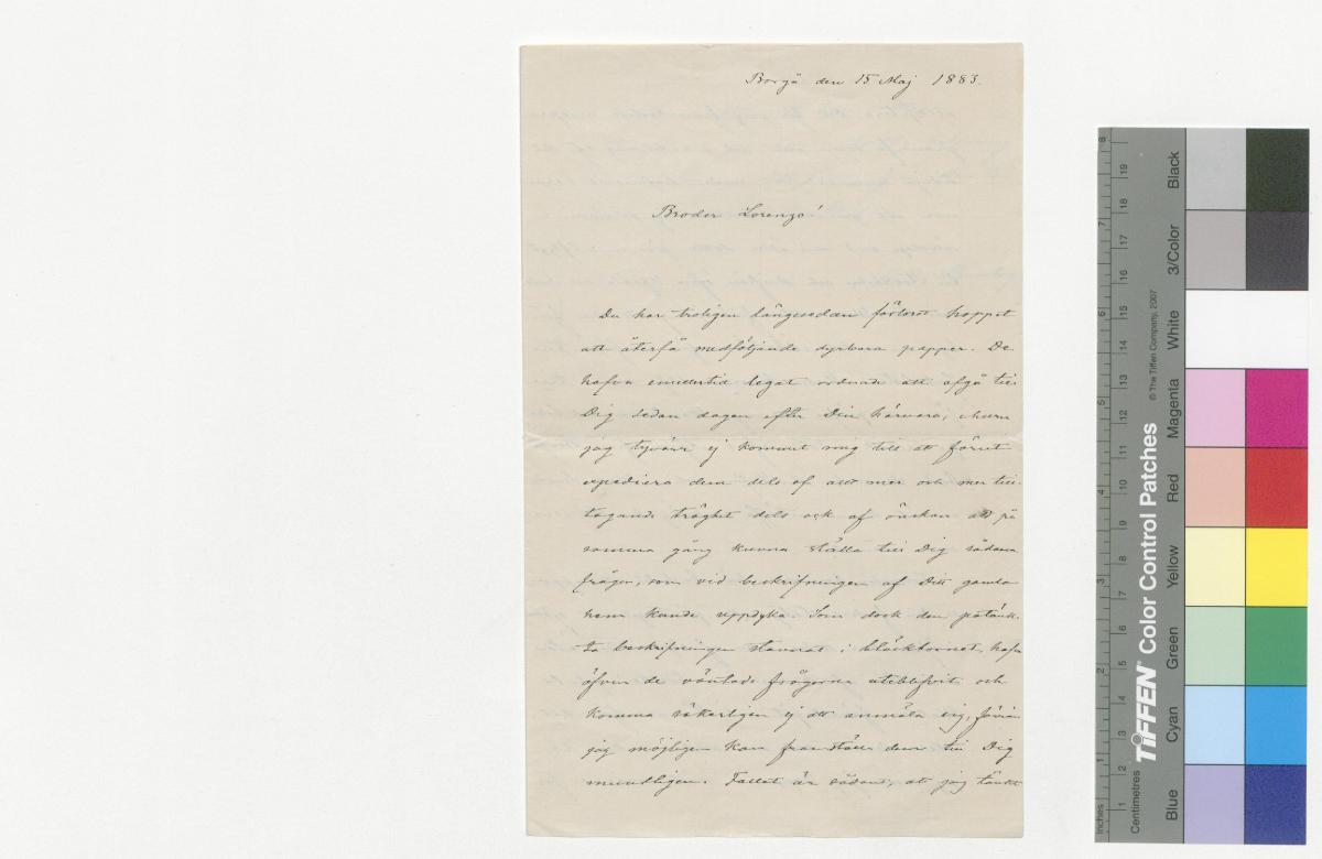 ???resource.thumbnail???: Brev till Lorenzo Runeberg från J. E. Strömborg 15.5.1883