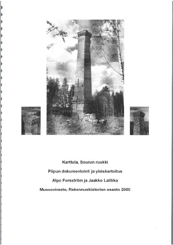 Ladataan&nbsp;Karttula, Sourun ruukki. Piipun dokumentointi ja yleiskartoitus