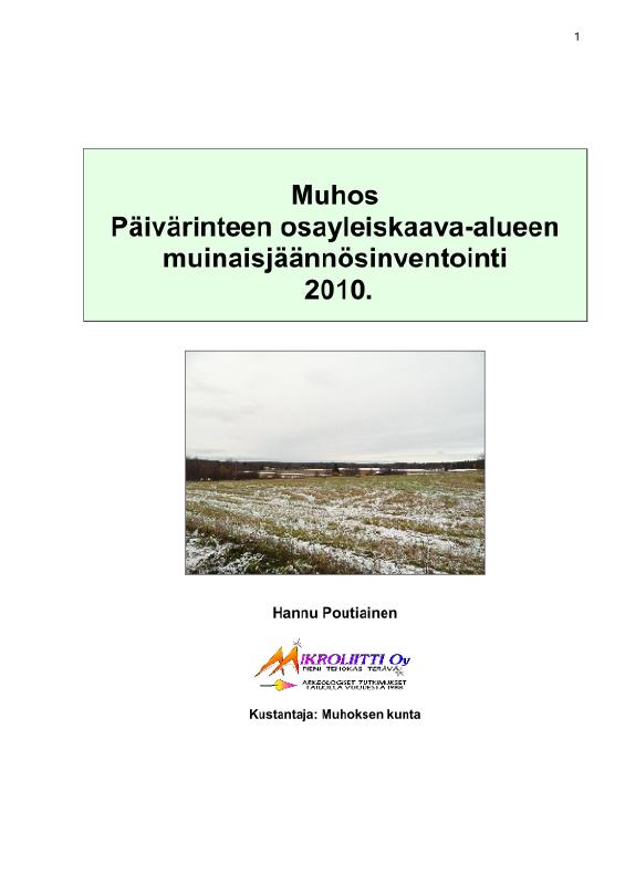 Esikatselukuva:&nbsp;Muhoksen Päivärinteen osayleiskaava-alueen muinaisjäännösinventointi