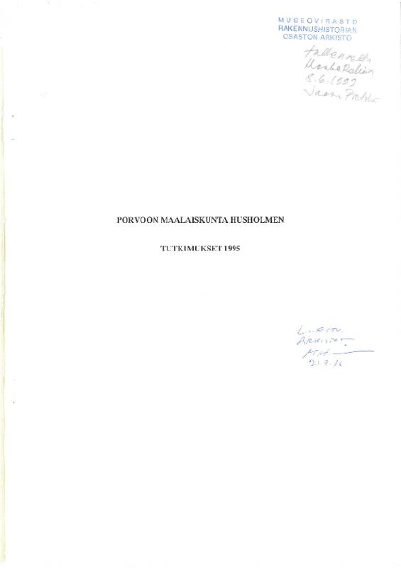Esikatselukuva: Porvoon maalaiskunta Husholmen, tutkimukset 1995