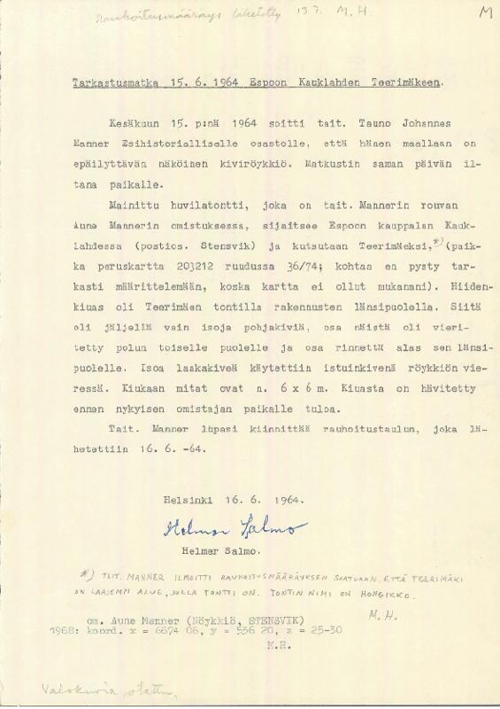 Esikatselukuva:&nbsp;Espoo, Kauklahti (Teerimäki) Hongikko. Kiviröykkiön tarkastus 1964